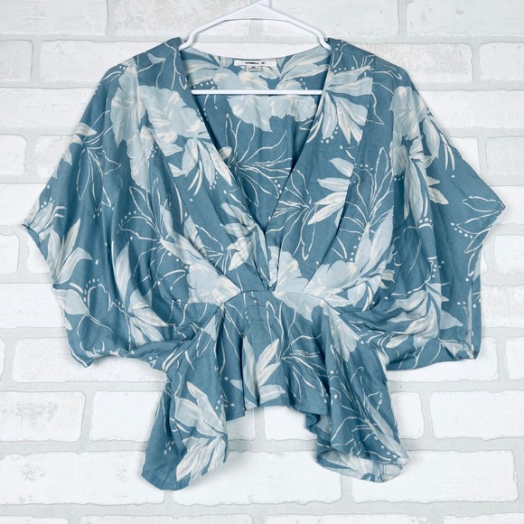 O'Neill Tops - ONeill Womens XS Blue Tropical Floral Surplice V-Neck Dolman Sleeve Peplum Top